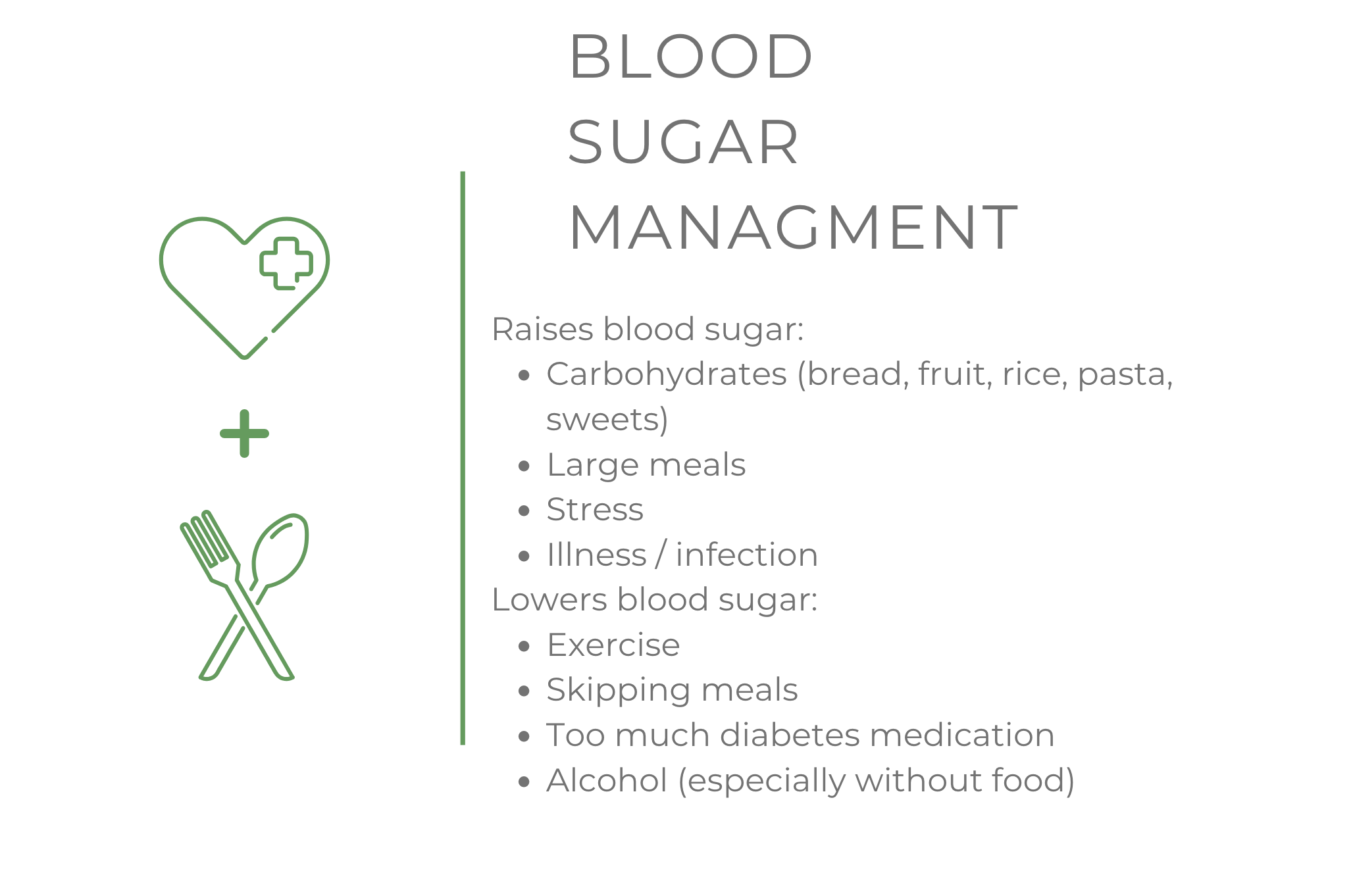 Educational card on blood sugar management from Sweet Balance kit
